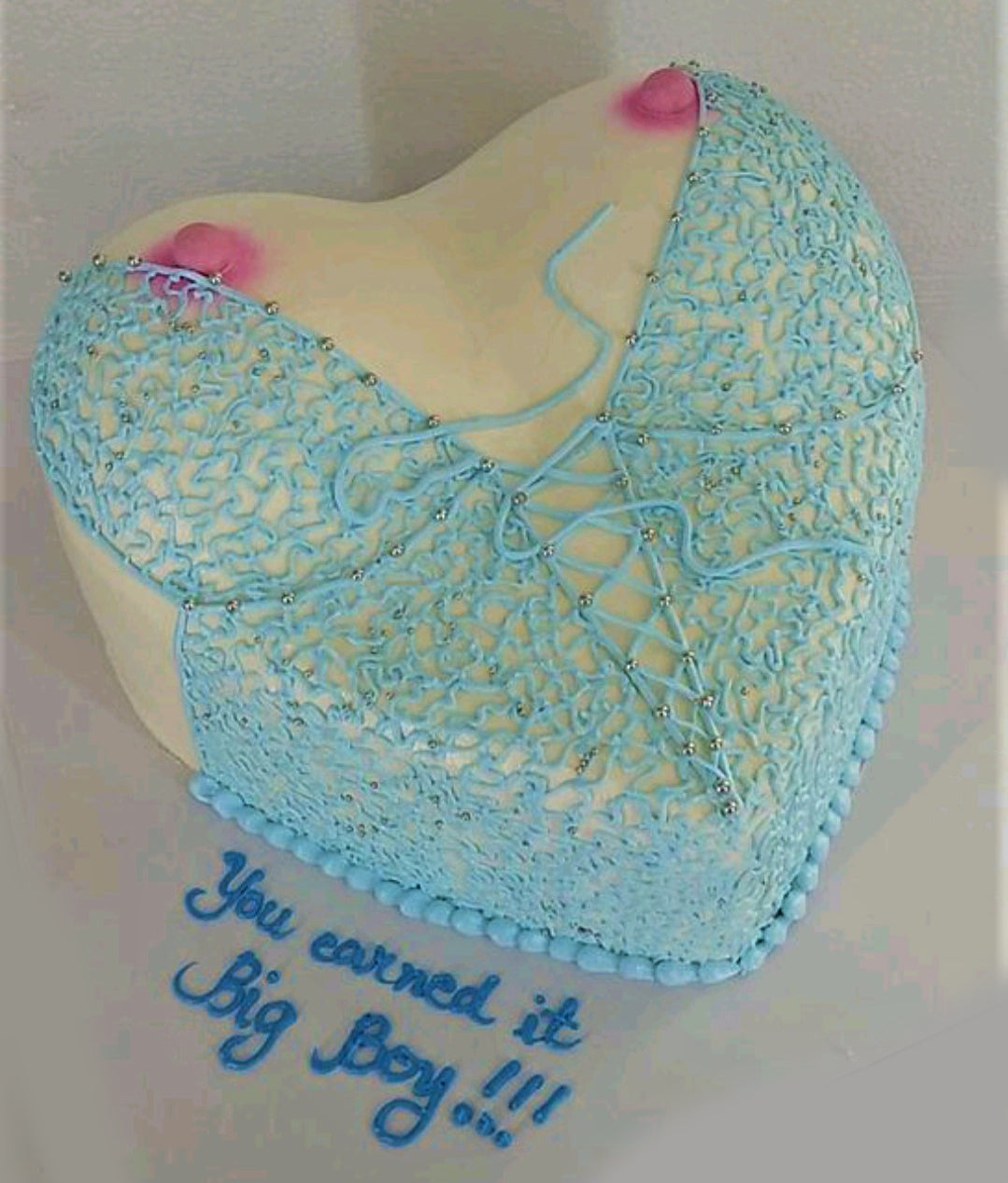 Naughty Cake - blue lingerie, pink nipples